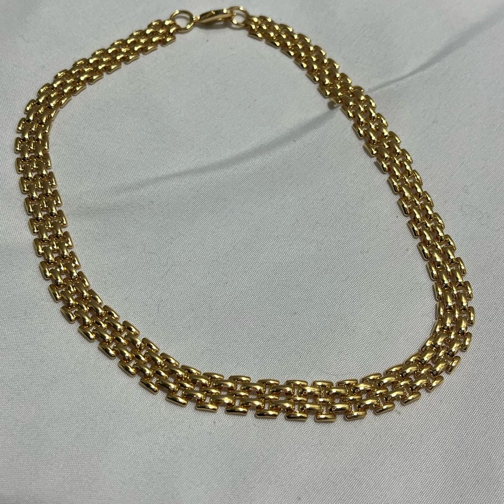 Gold Tone Multi-Row Chain Necklace | Chunky Layered Statement